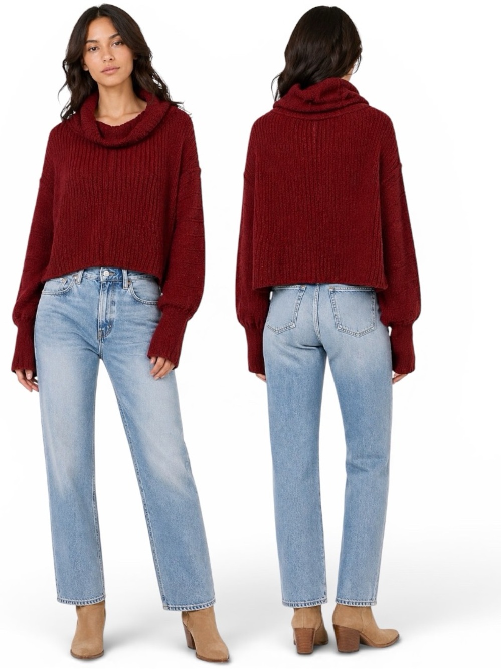 Free People Be Yours‎ Cranberry Chunky Cowl Neck Sweater L
